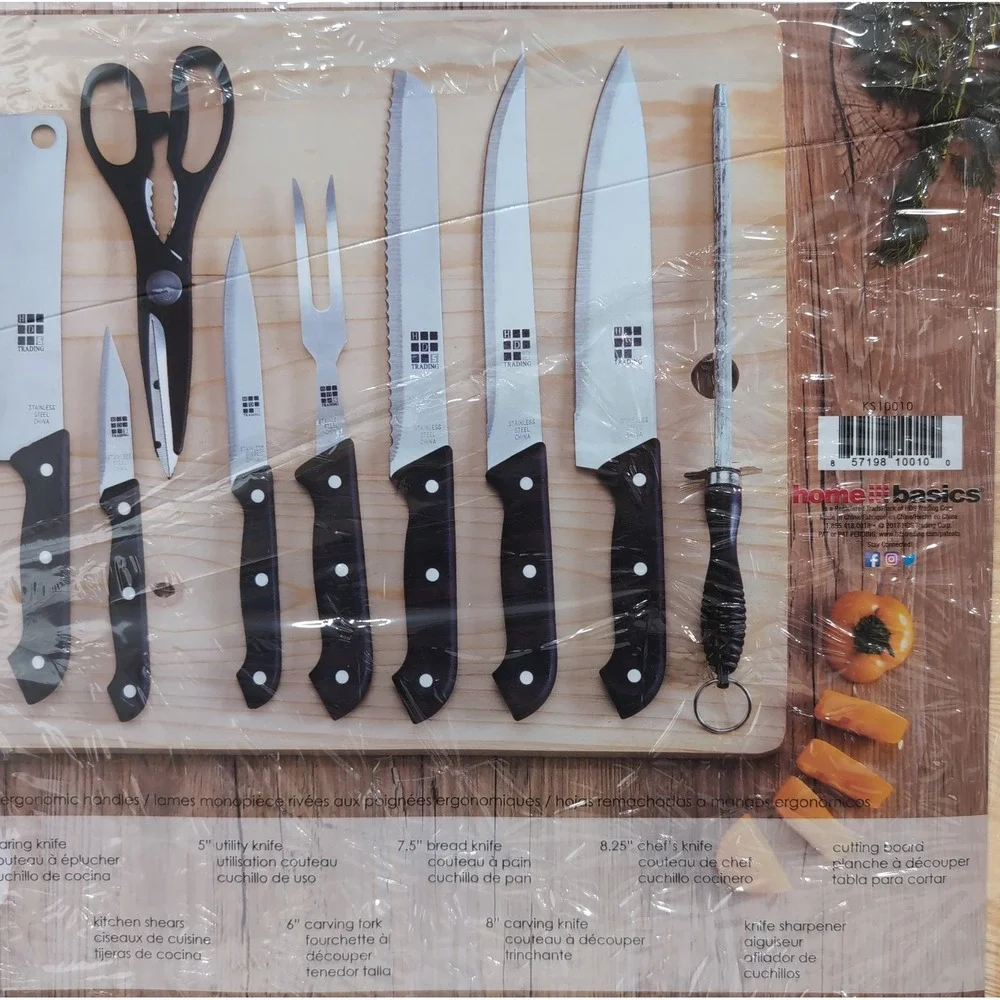 11 Piece Knife Set and Cutting Board Kitchen Utensils Knives Scissors Black